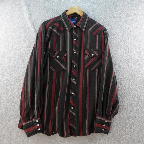 Wrangler Vintage Western Shirt Mens XL Striped Long Sleeve Cowboy Pearl Snap - Picture 1 of 6